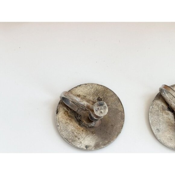 Handmade 30's Antique Courting Couple Sterling Silver Screw Back Vintage Studs - Picture 5 of 8